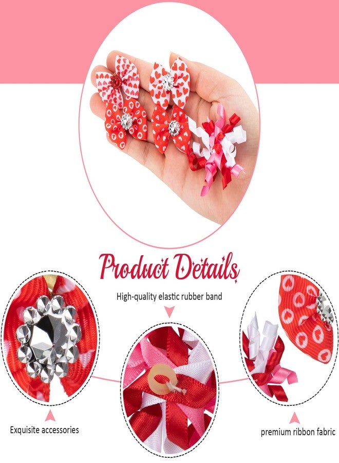 تشوانغ دي مجموعة تشوانغدي من 24 قطعة من ربطات شعر الكلاب لعيد الحب، مشبك صغير مع شريط مطاطي، ربطات شعر مجعدة مزينة بأحجار الراين، إكسسوارات شعر للجراء والقطط بنمط قلب - Image 3